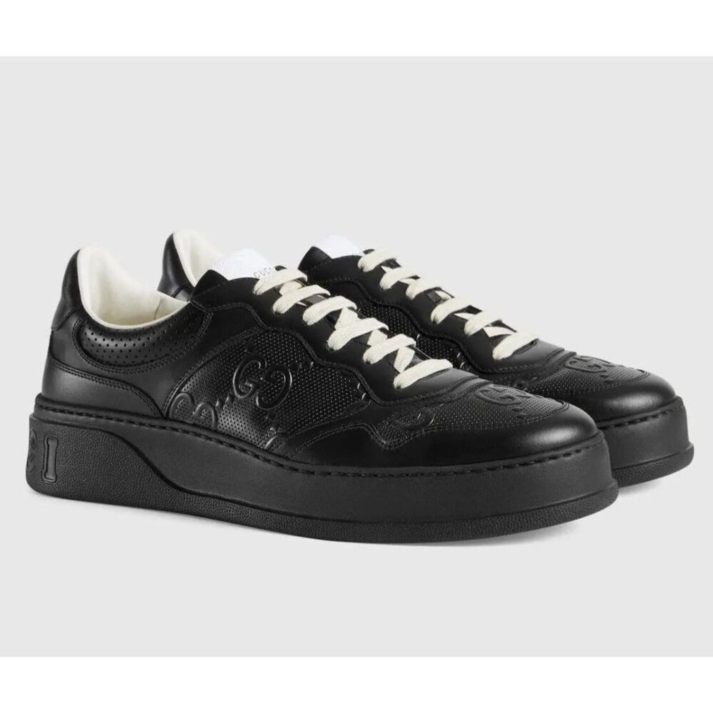 Gucci Men's GG Embossed Tennis Calfskin Sneakers Black UK8.5 669582